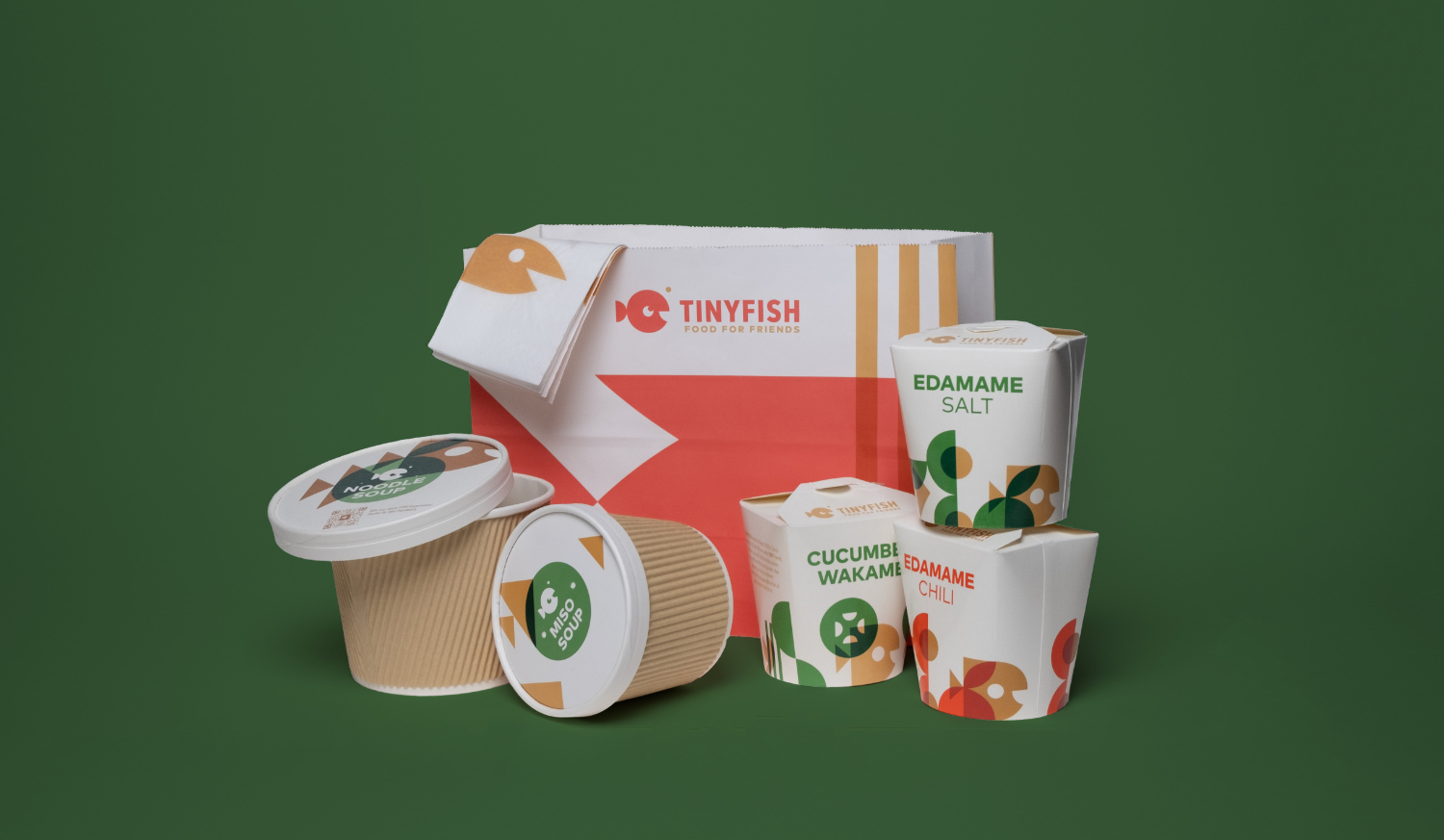 Individuell bedruckte Take-Away-Verpackungen im Marken-Design von TINYFISH
