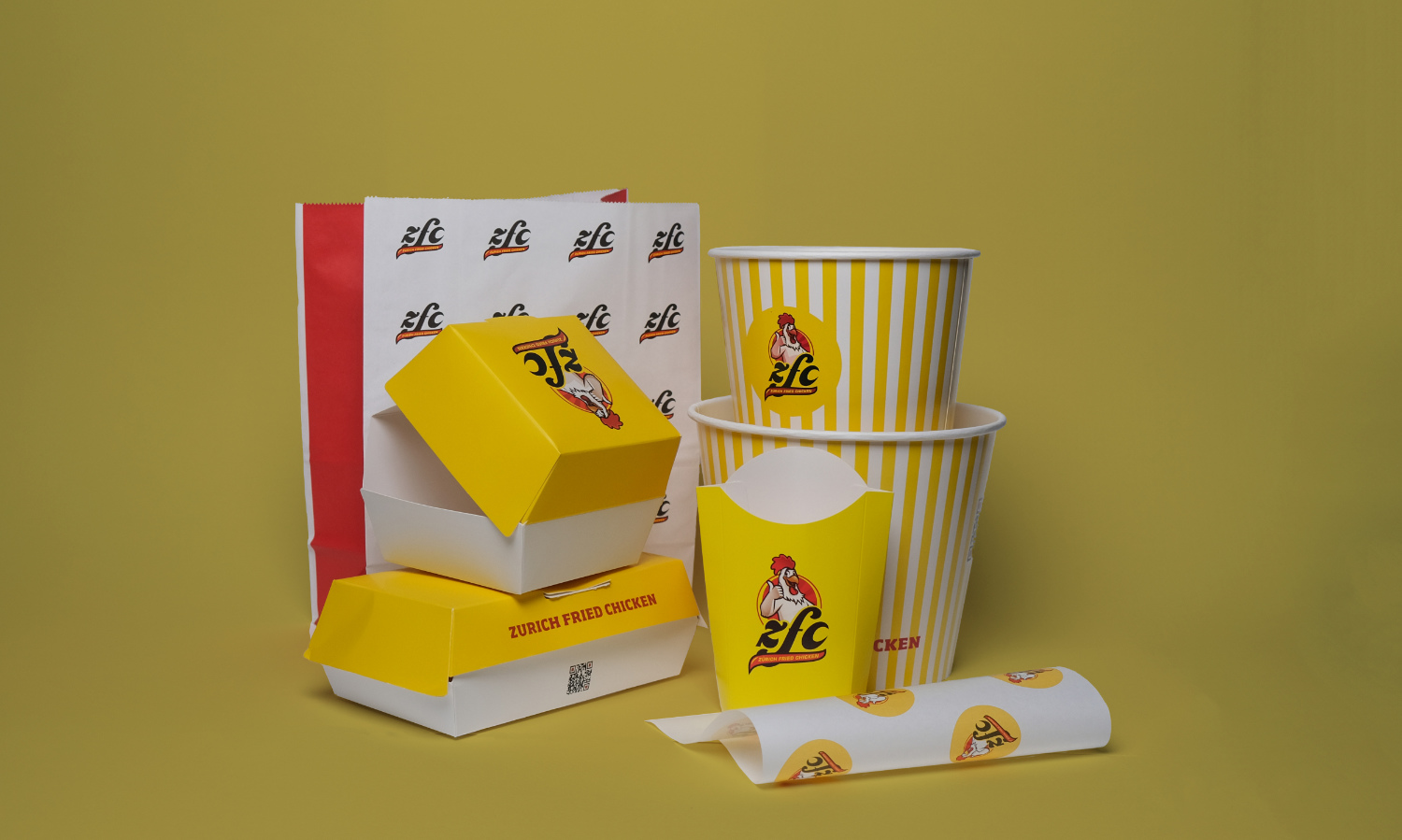 Verpackungen mit Kunden-Branding, hier im Design von Zürich Fried Chicken
